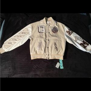 Thrive Cream and White Varsity Jacket